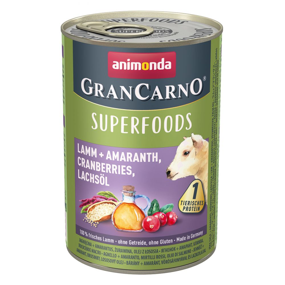 Animonda GranCarno Superfoods Jagnięcina, Szarłat, Żurawina, Olej z Łososia 400 g