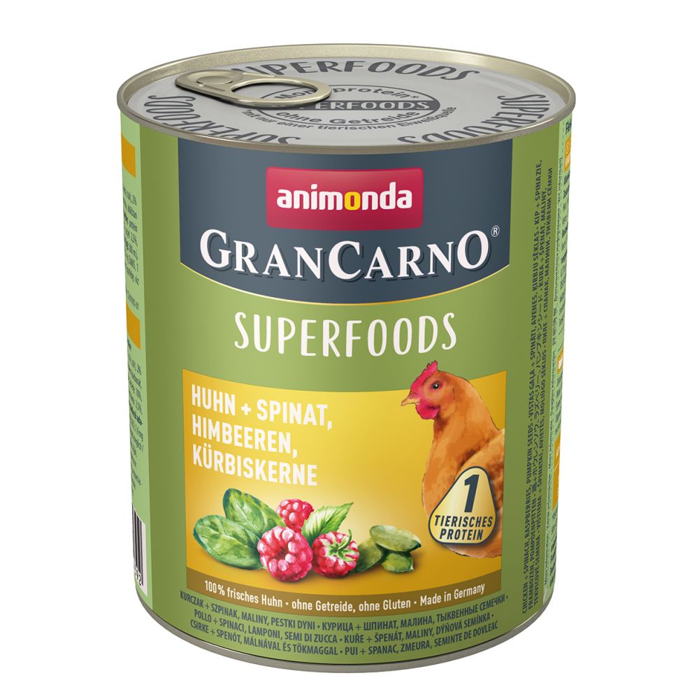 Animonda GranCarno Superfoods Kurczak, Szpinak, Maliny, Pestki Dyni 800 g