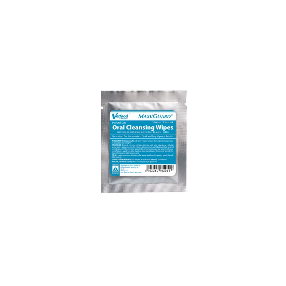 Vetfood Maxi/Guard Oral Cleansing Wipes Chusteczki Do Higieny Jamy Ustnej Psów i Kotów 10 sztuk