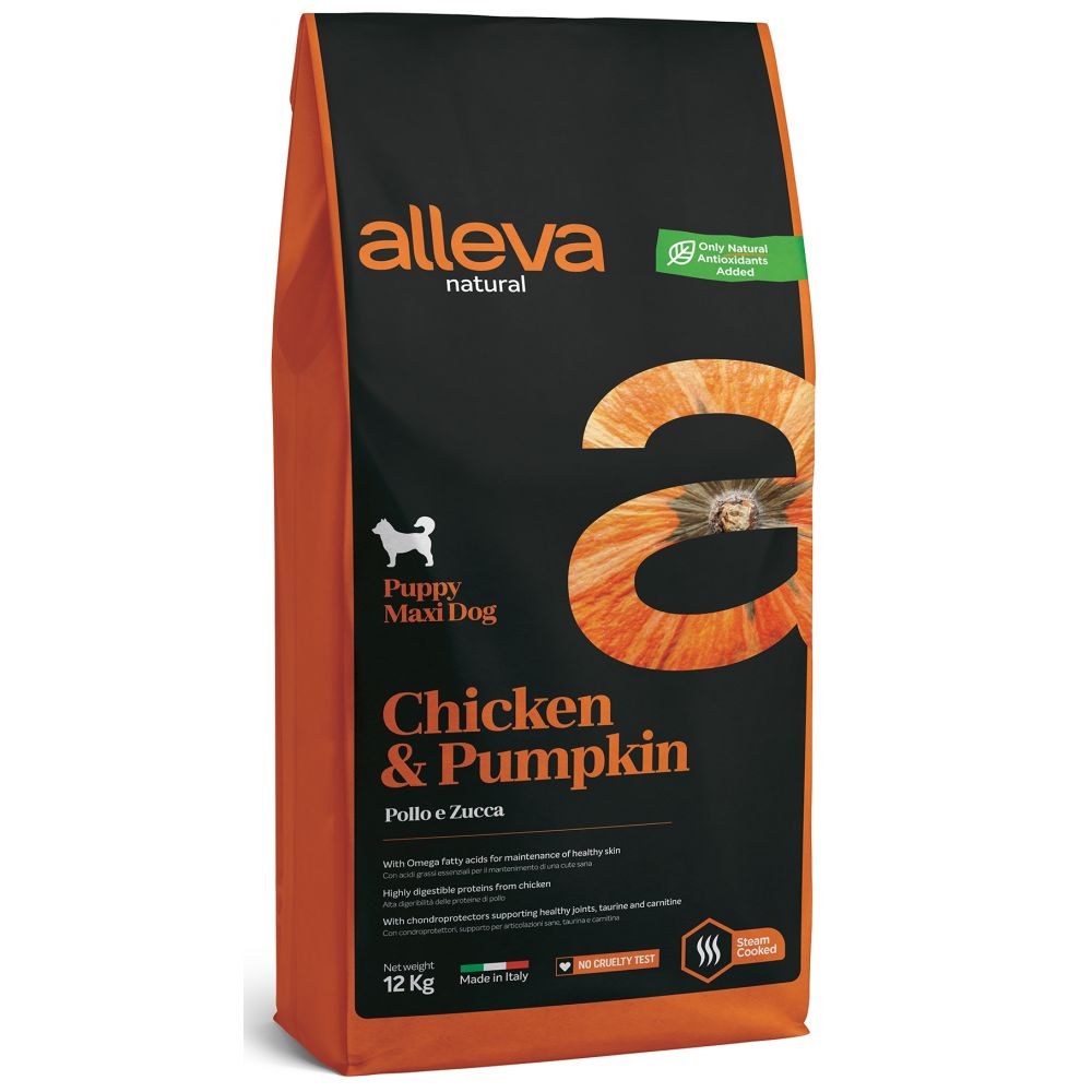 Alleva Natural Sucha Karma Dla Szczeniąt Dużych Ras Oraz Suk W Ciąży I Karmiących Z Kurczakiem I Dynią 12 kg