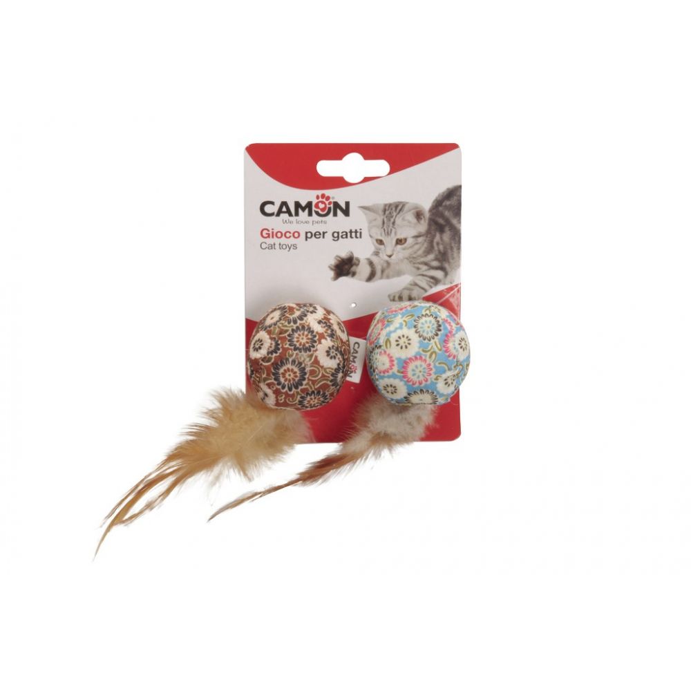 Camon Cat Toy Piłeczki w Kwiaty z Piórkami 2 Sztuki