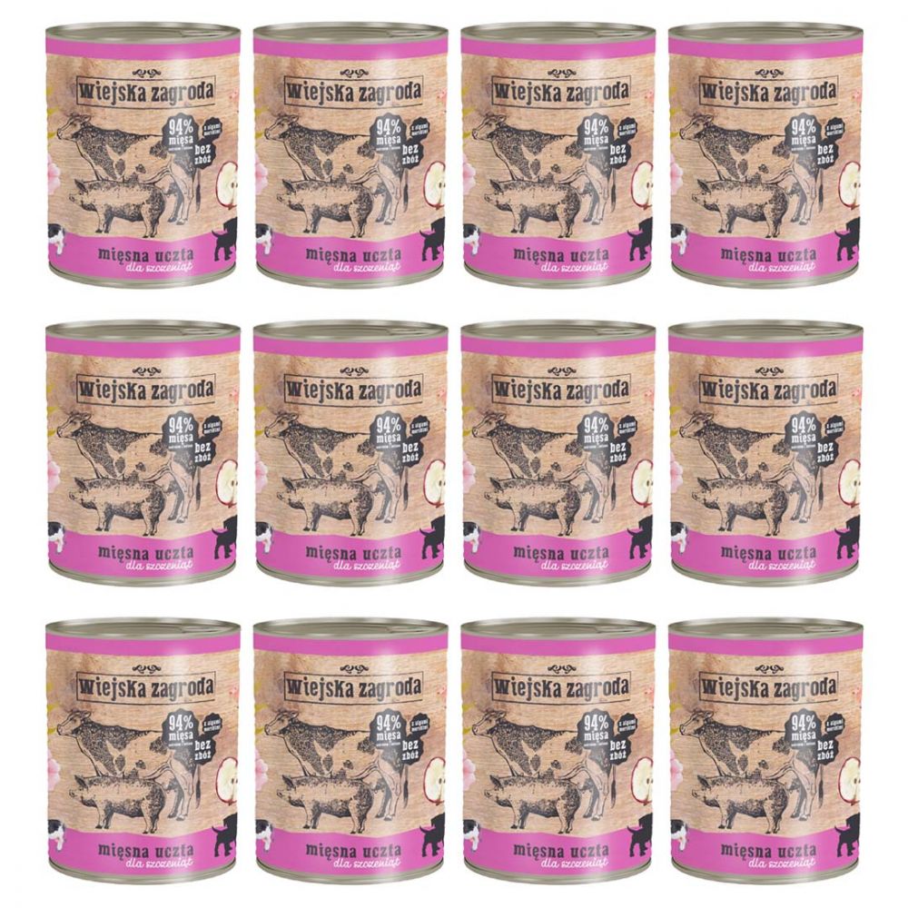 Pakiet Wiejska Zagroda Mięsna Uczta Karma Dla Szczeniąt 12 x 800 g