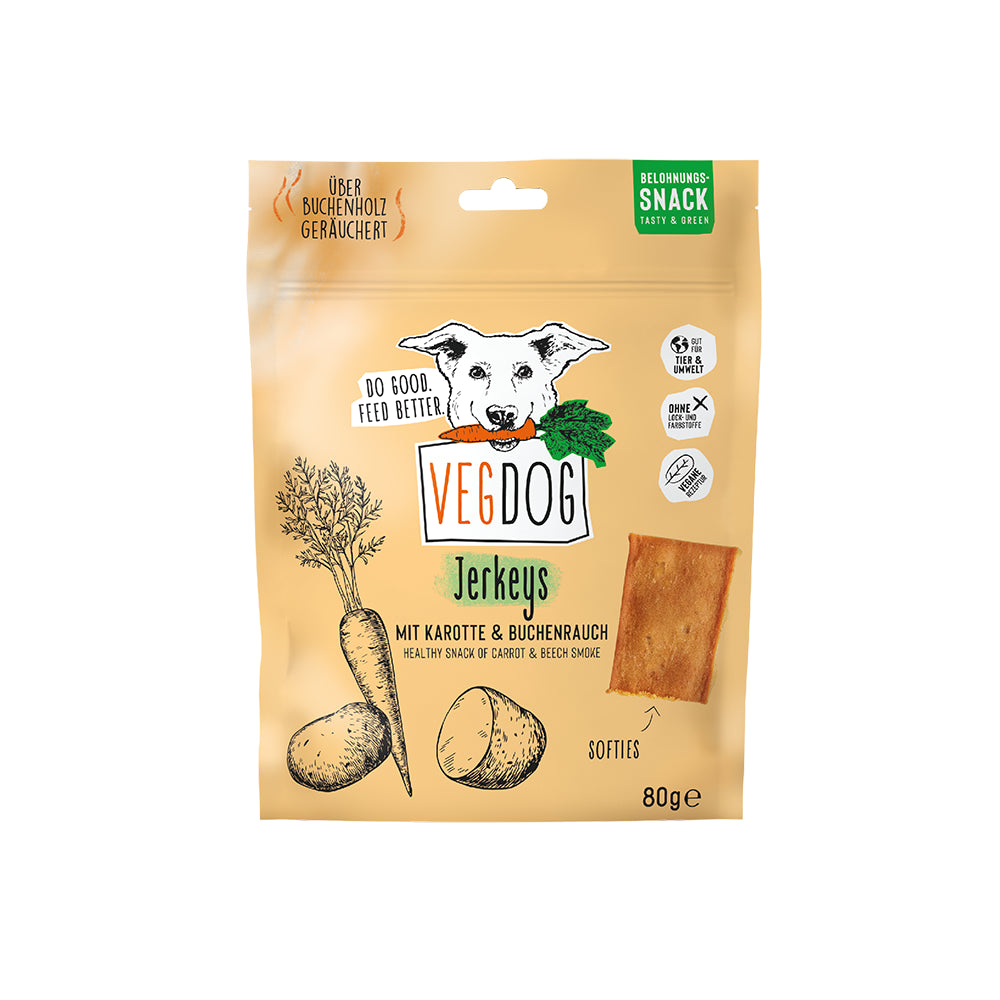 Vegdog Jerkeys Wegetariański Przysmak Dla Psów z Marchewką 80 g