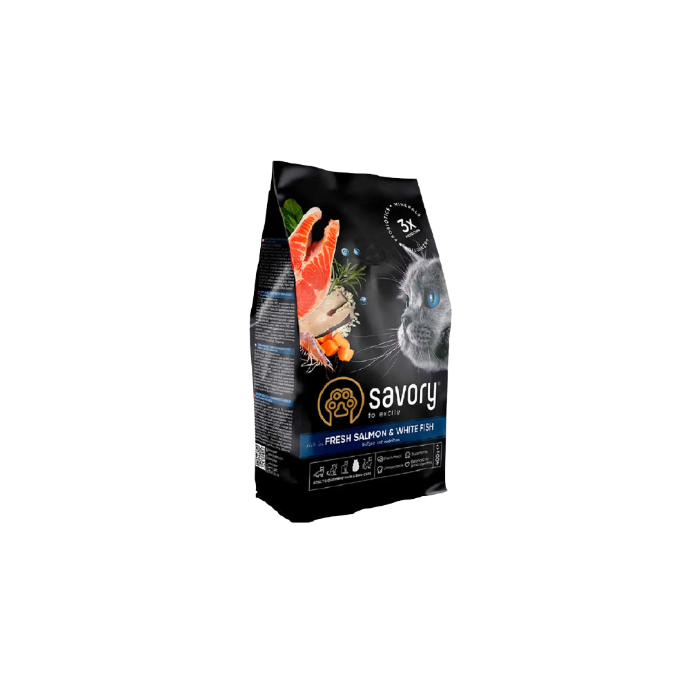Savory Adult Cat Fresh Salmon&White Fish Karma Sucha Dla Dorosłych Kotów z Łososiem i Białą Rybą 400 g
