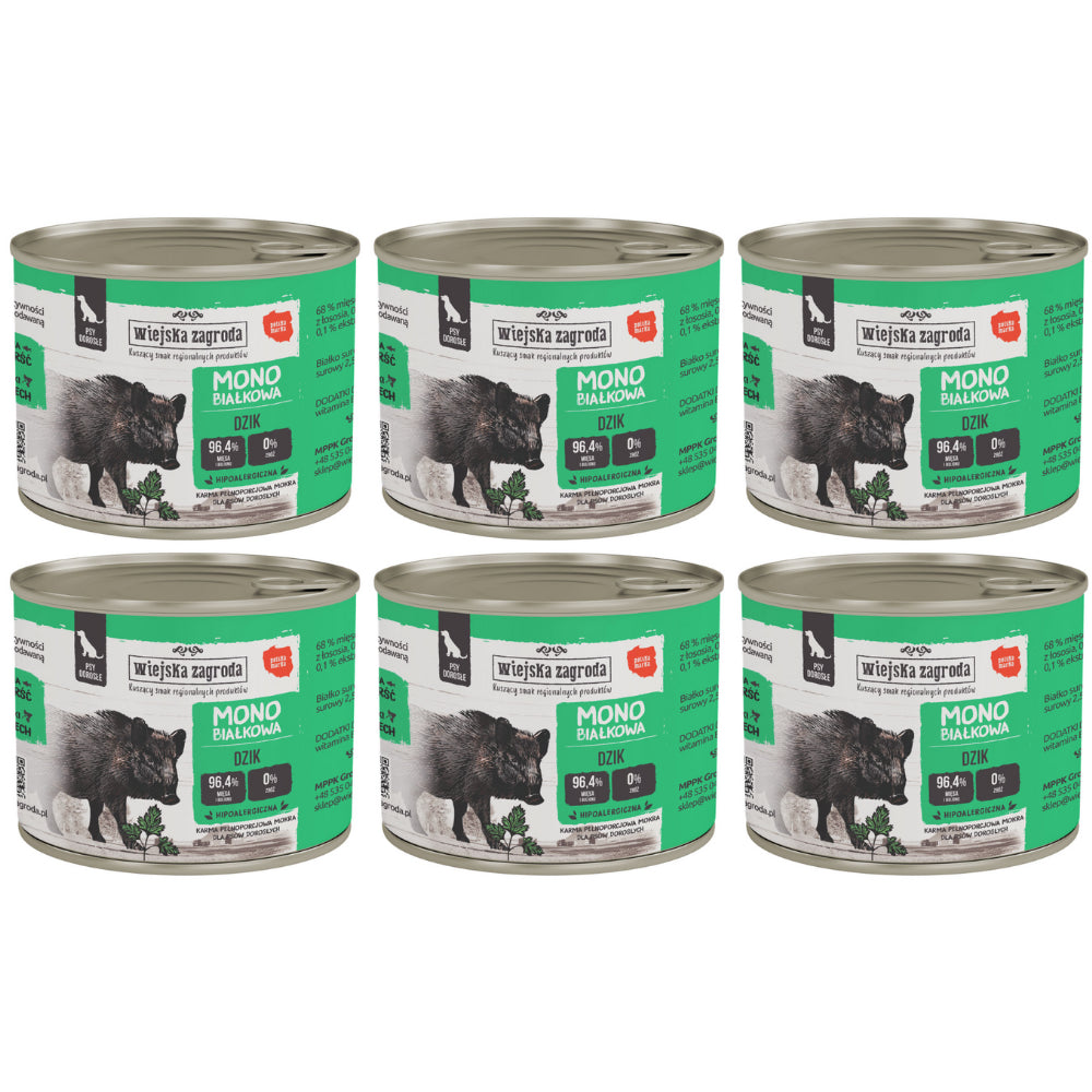 Pakiet Wiejska Zagroda Monoproteinowa Mokra Karma Dla Dorosłych Psów Dzik 6 x 200 g