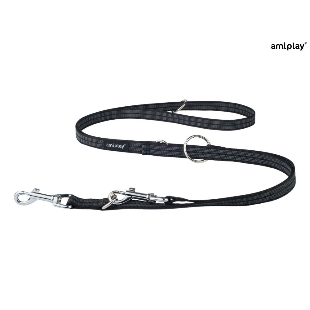 Amiplay Smycz 6 w 1 Rubber Czarna 100 - 200 cm Rozmiar L - XL