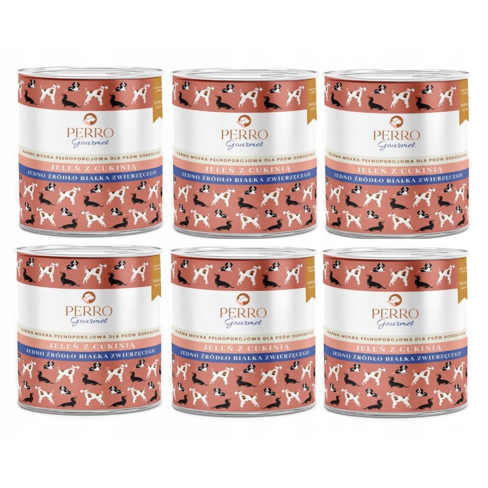 Zestaw PERRO Gourmet Jeleń z cukinią 6x800g monobiałkowa karma dla psów dorosłych