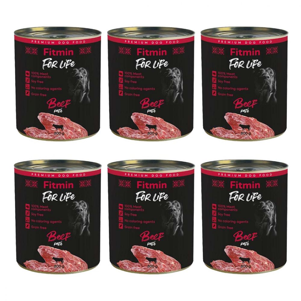 Pakiet Fitmin For Life Beef Pate Karma Dla Dorosłych Psów z Wołowiną 6 x 800 g