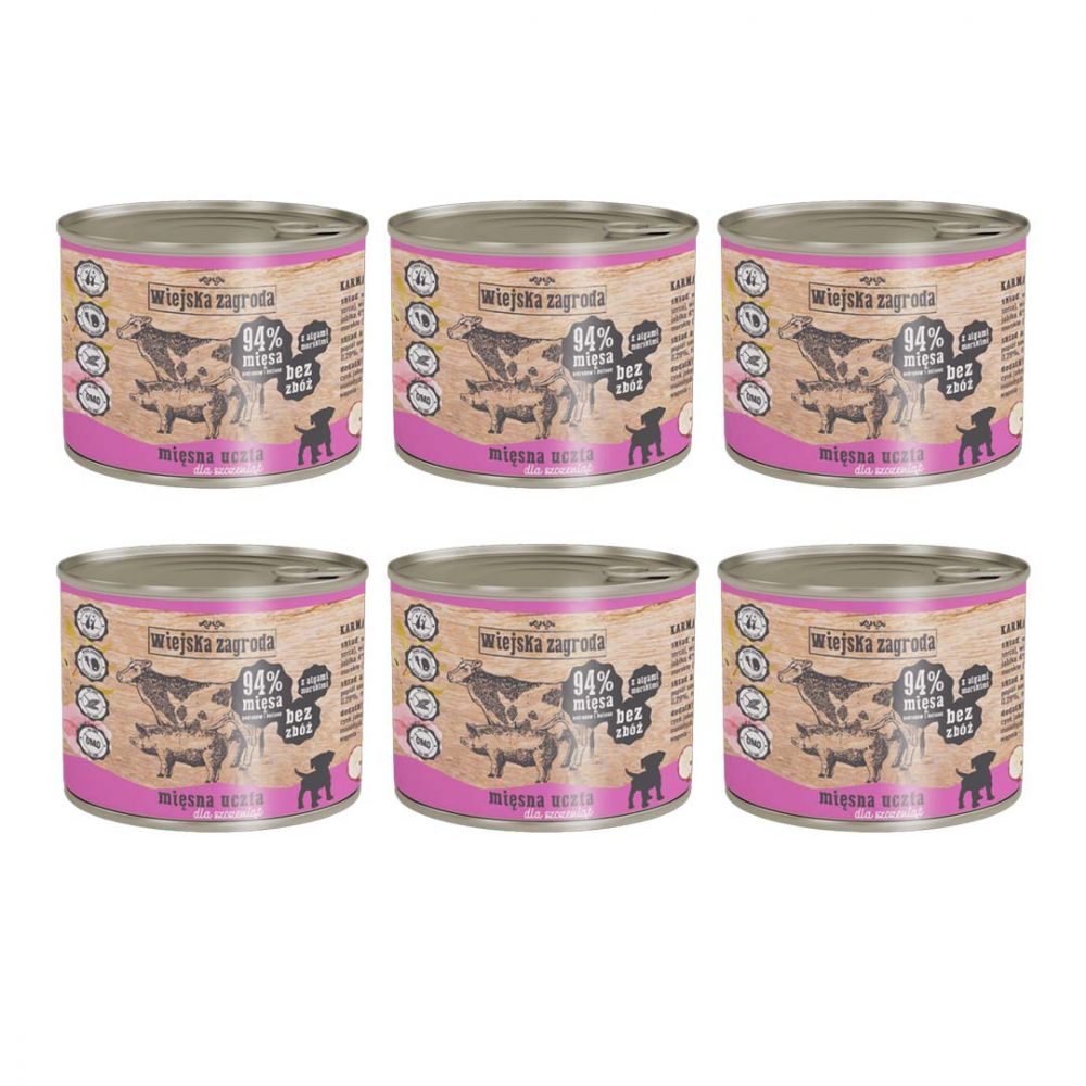 Pakiet Wiejska Zagroda Mięsna Uczta Karma Dla Szczeniąt 6 x 200 g