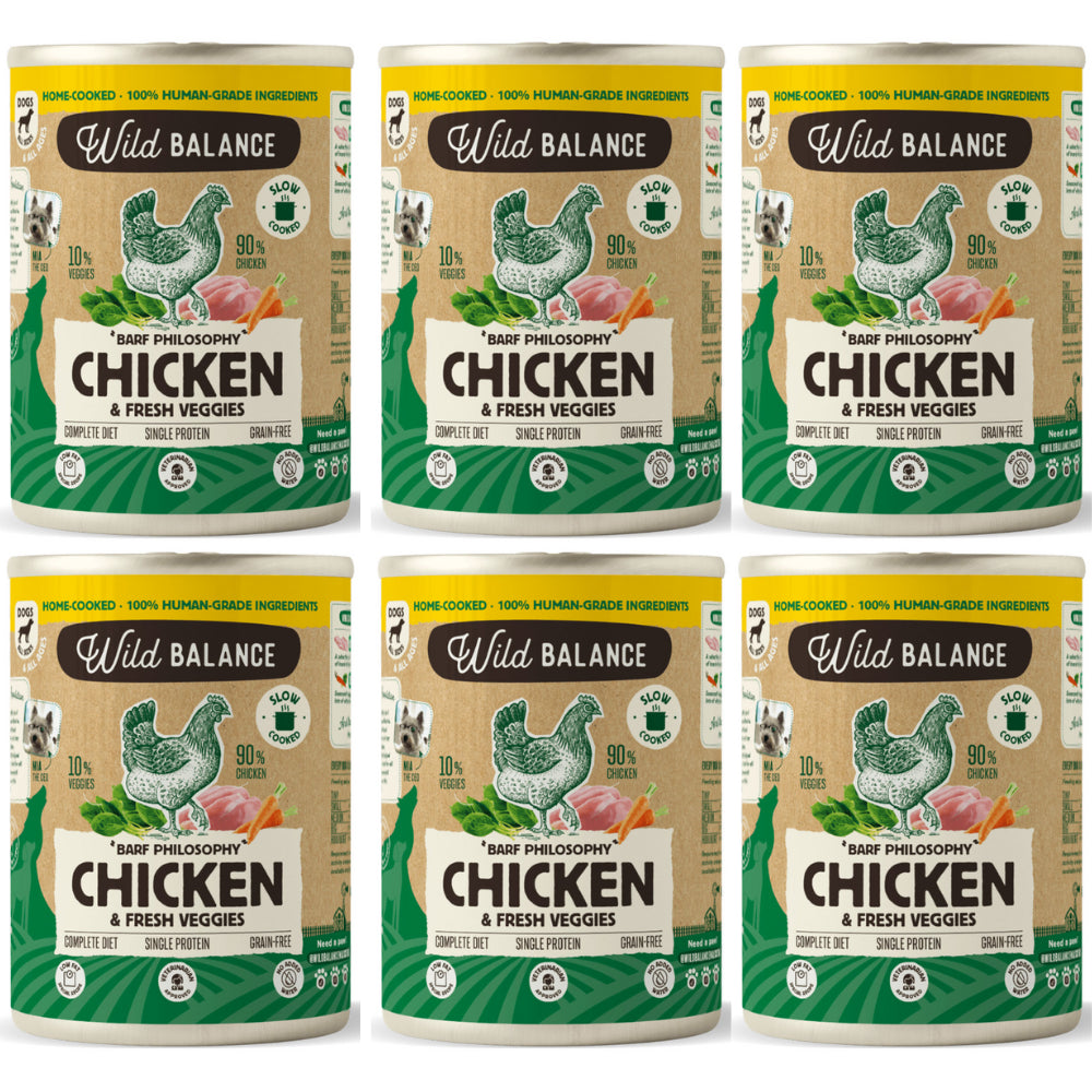 Pakiet Wild Balance Mokra Karma Dla Psów Wszystkich Ras w Każdym Wieku Kurczak z Marchwią i Szpinakiem 6 x 400 g