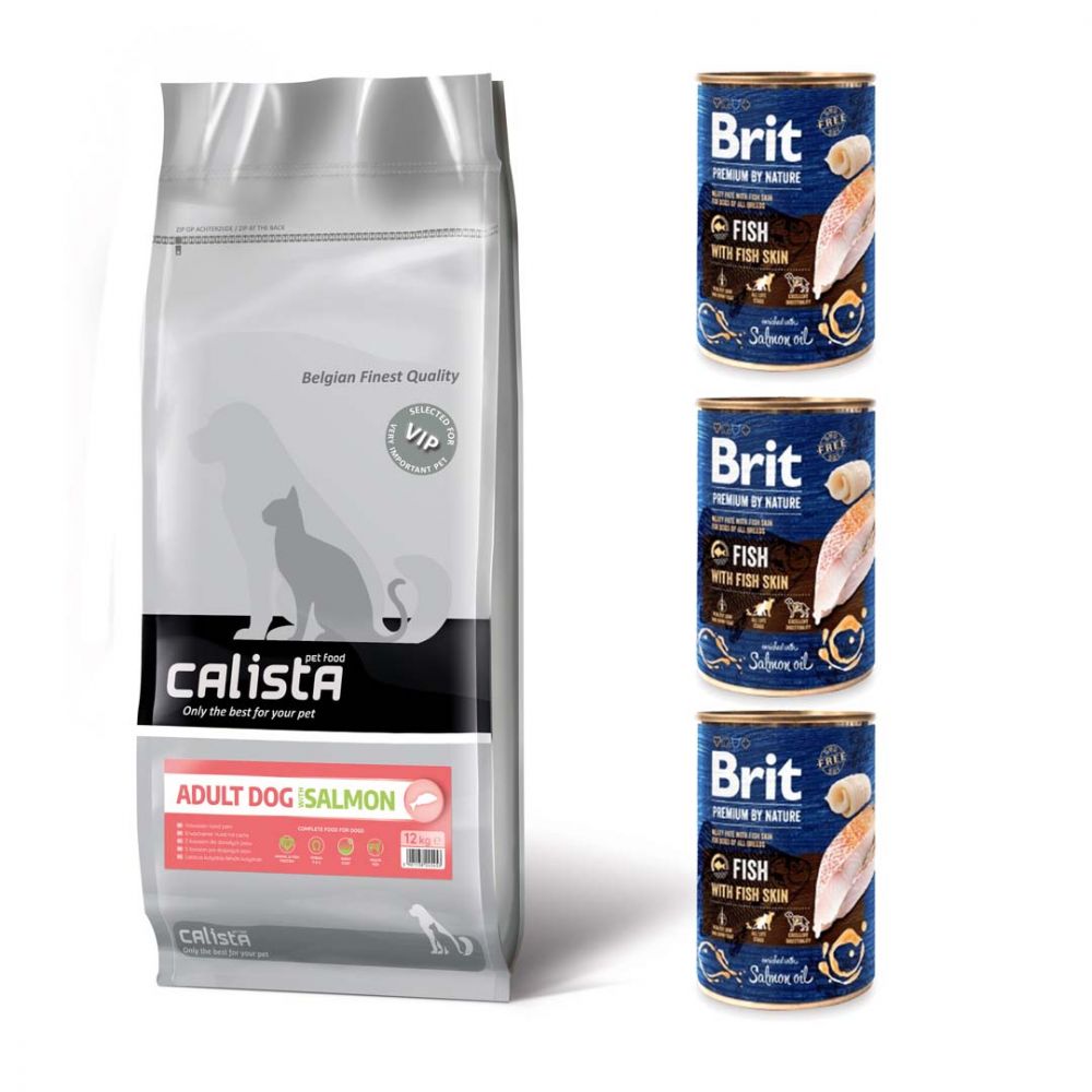 Pakiet LINCOLN Calista Adult z Łososiem 12KG +  3 puszki Brit Fish with Fish Skin 400G GRATIS!