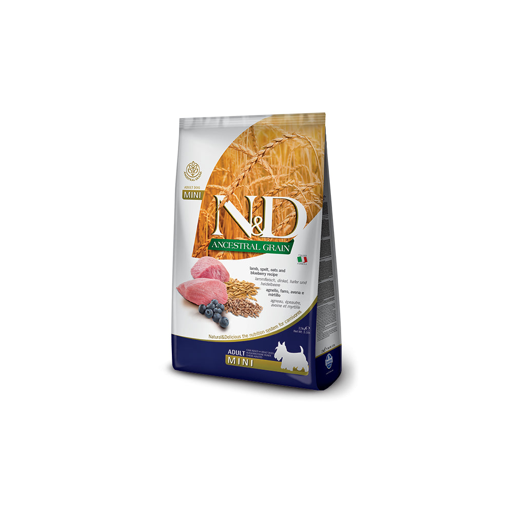 Farmina N&D Ancestral Grain Dog Lamb, Spelt, Oats And Blueberry Adult Mini Karma Dla Dorosłych Psów Małych Ras 800 g