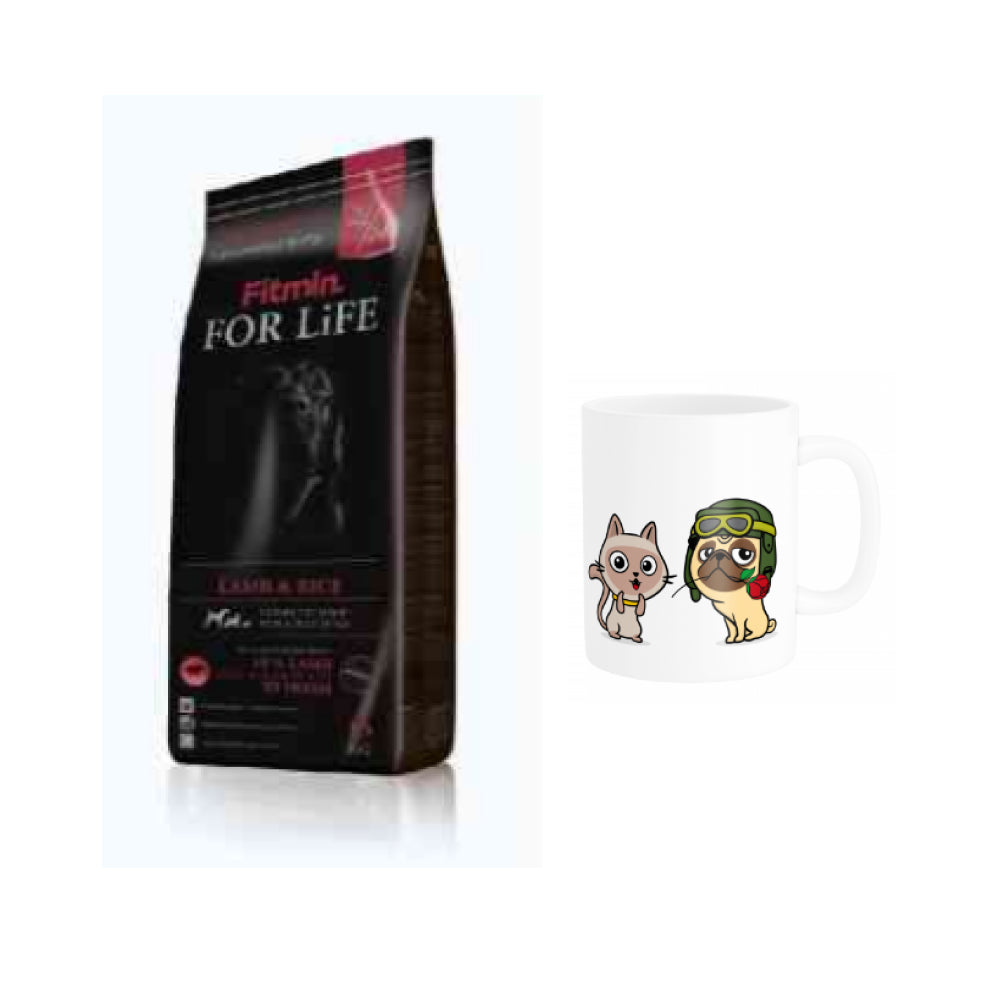 Pakiet Fitmin For Life Lamb & Rice Jagnięcina 15 kg + Kubek z Twoim Pupilem GRATIS!