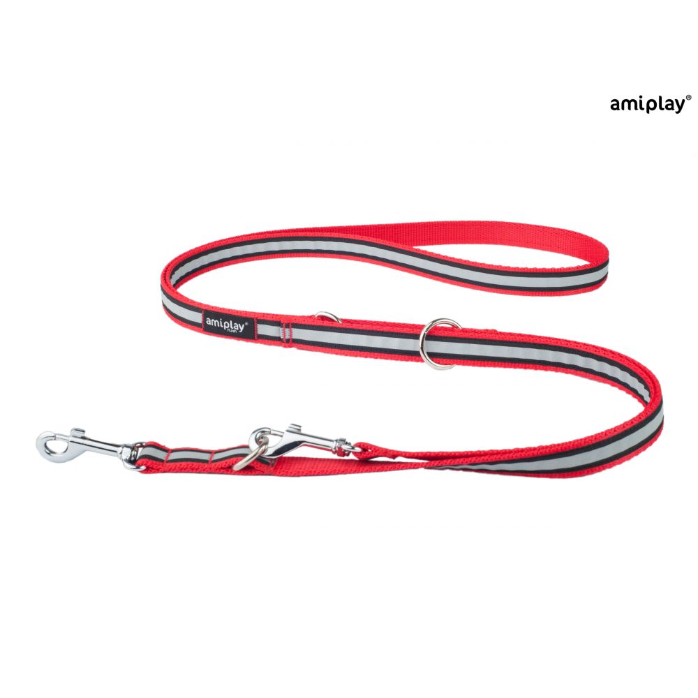 Amiplay Smycz Regulowana 6 w 1 Shine 100 - 200 cm Czerwona Rozmiar L