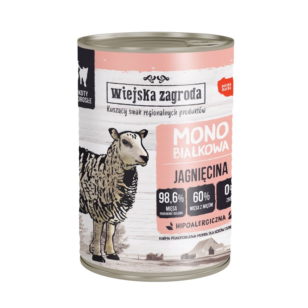 Wiejska Zagroda Monoproteinowa Mokra Karma Dla Dorosłych Kotów Jagnięcina 400 g