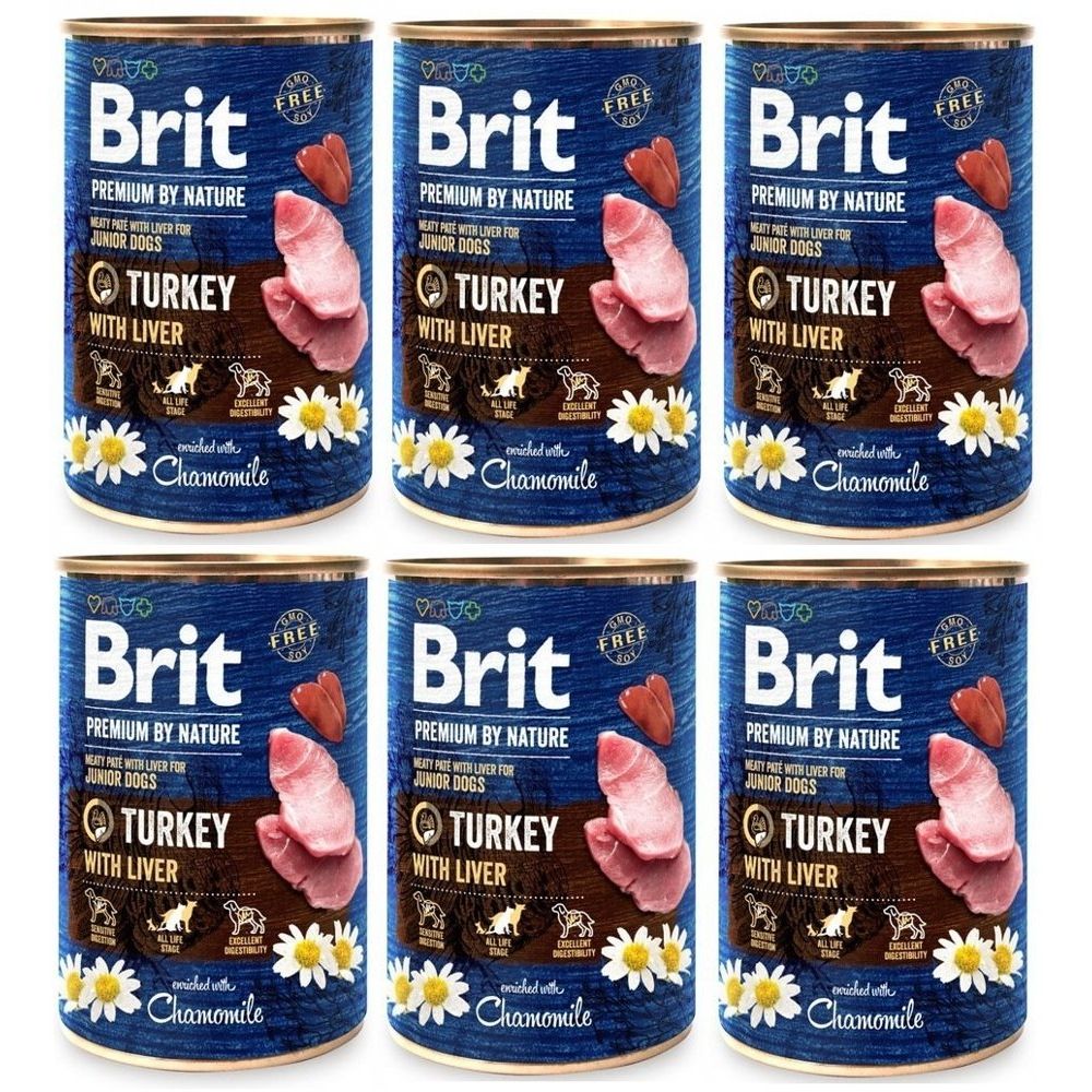 Pakiet Brit Premium By Nature Turkey with Liver Indyk Wątróbka Mokra Karma dla Szczeniąt 6 x 400 g