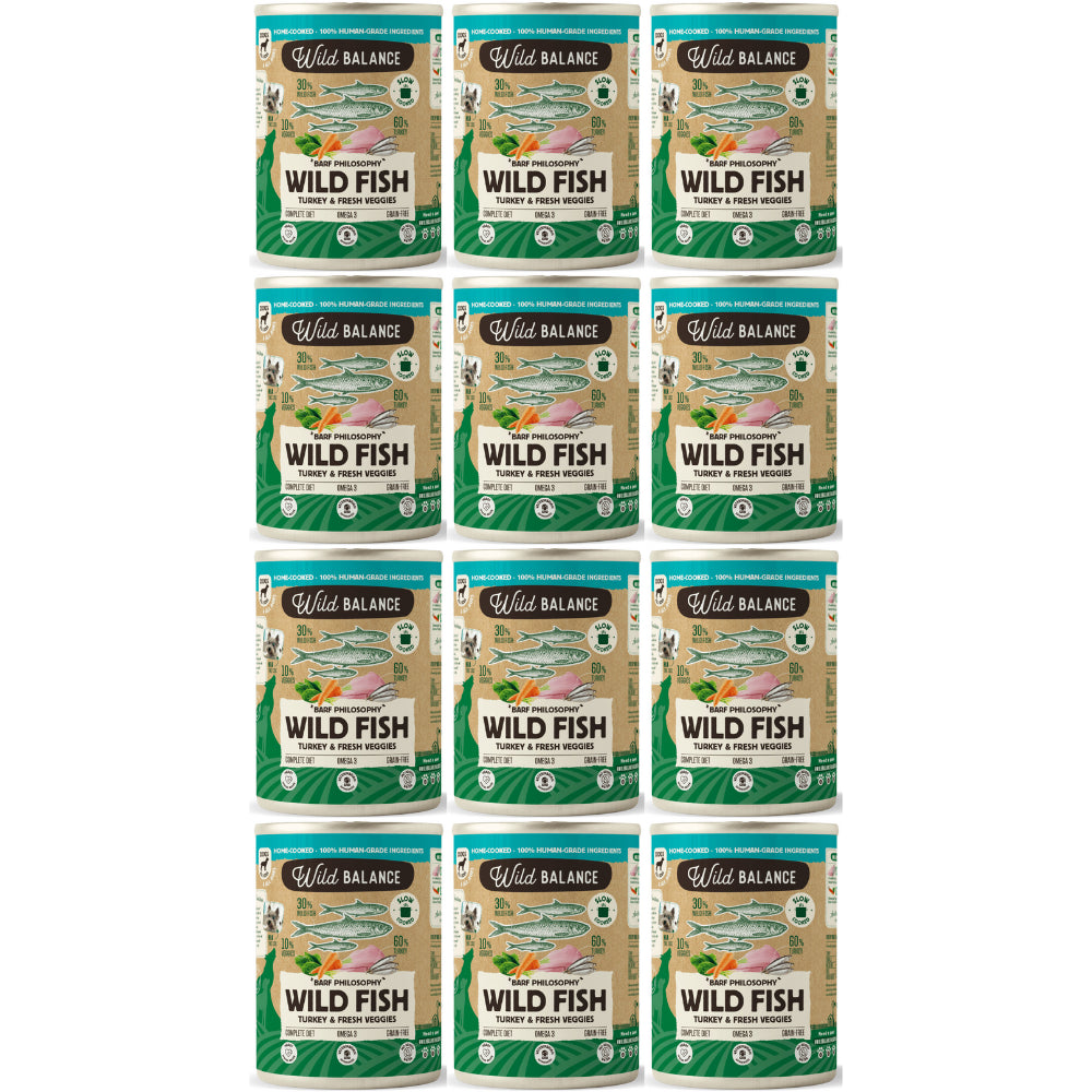 Pakiet Wild Balance Mokra Karma Dla Psów Wszystkich Ras w Każdym Wieku Indyk z Dziką Ryba Marchwią i Szpinakiem 12 x 400 g