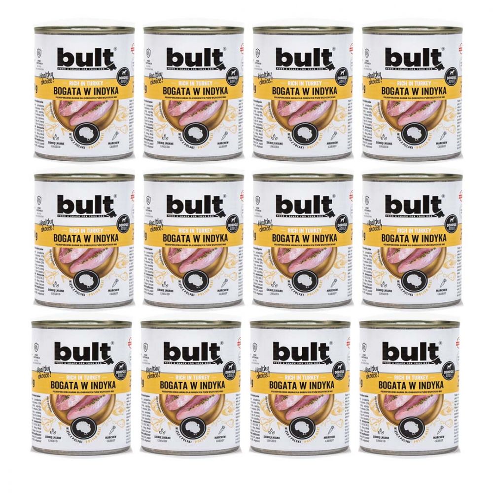 Pakiet Bult Karma Mokra Dla Dorosłych Psów Bogata w Indyka 12 x 800 g