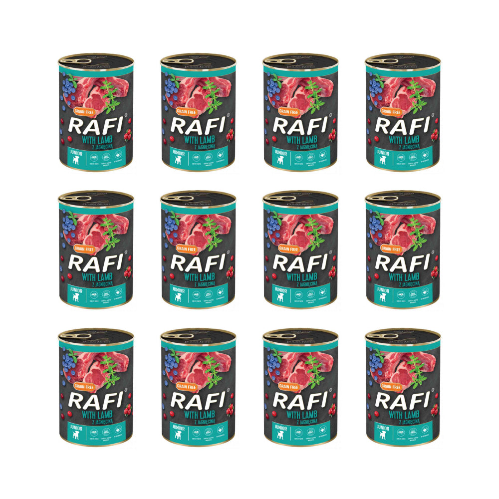 PAKIET FBA Karma Dla Psa Rafi Junior z Jagnięciną, Żurawiną i Borówką 400 g X 12