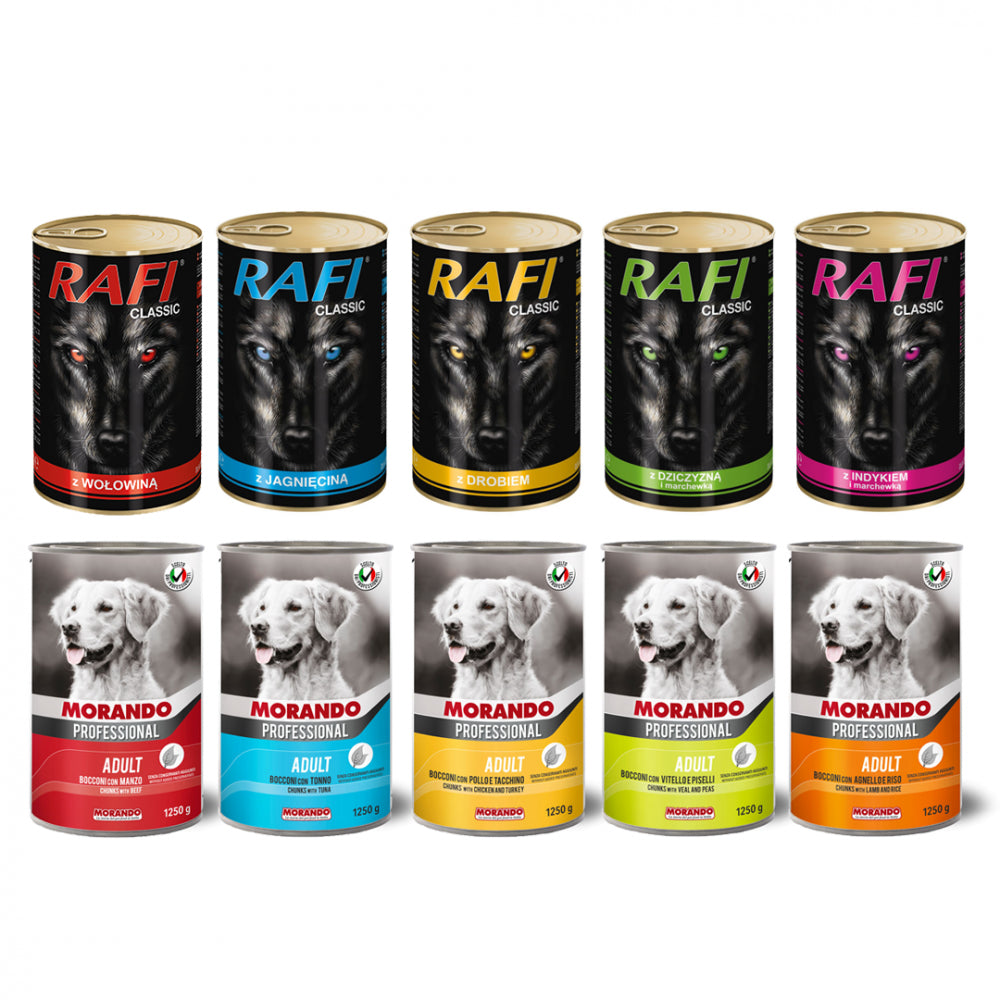 Pakiet Dolina Noteci Rafi Mokra Karma Dla Psa Mix Smaków 5 x 1240 g i Morando 5 x 1250 g