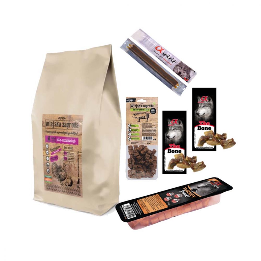 Pakiet Wiejska Zagroda Indyk z Jabłkiem dla Szczeniąt Dużych Ras 9 kg + 6 Przysmaków GRATIS !