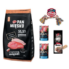 Pakiet Pan Mięsko Karma Sucha Dla Dorosłych Psów Cielęcina Z Indykiem Rozmiar M 20 kg + Karma Mokra, Zabawka, Kość GRATIS!