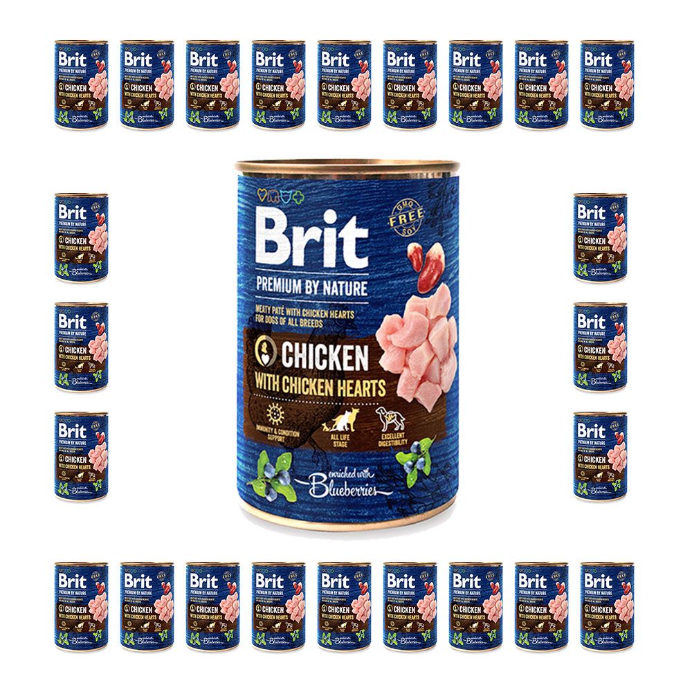 Pakiet Brit Premium By Nature Chicken with Chicken Hearts Kurczak Serca z Kurczaka Mokra Karma Dla Psa 24 x 400 g