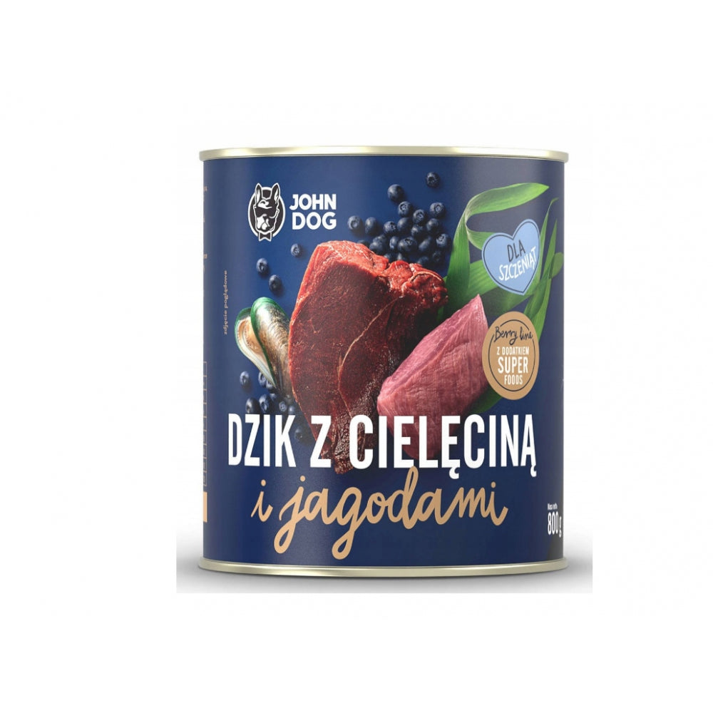 John Dog Berry Mokra Karma Dla Szczeniąt Wszystkich Ras Dzik i Cielęcina z Jagodami 800 g