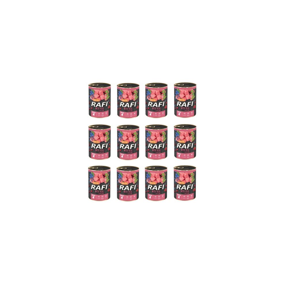 PAKIET FBA Karma Dla Psa Rafi Junior z Cielęciną, Żurawiną i Borówką 400 g X 12