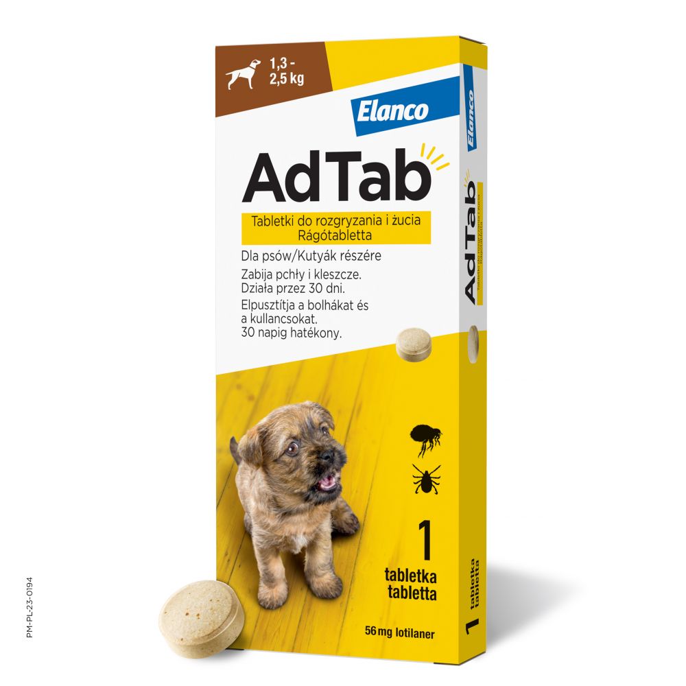 AdTab Dog Tabletka Na Pchły i Kleszcze Dla Psa 56 Mg 1,3-2,5 kg