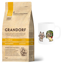 Pakiet Grandorf 4 Meat Adult Sterilised Sucha Karma Dla Dorosłych Sterylizowanych Kotów 2 kg + Kubek z Twoim Pupilem GRATIS!