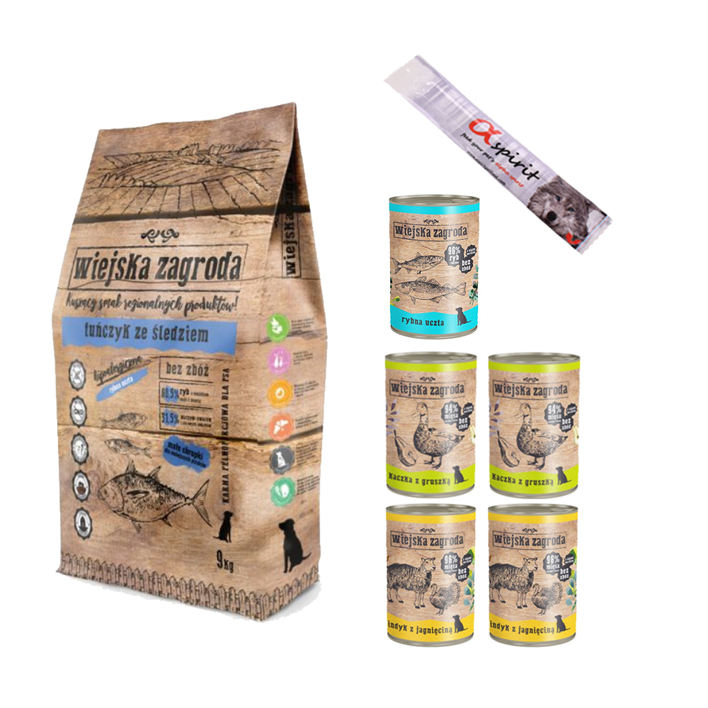 Pakiet Wiejska Zagroda Karma Tuńczyk ze Śledziem 9 kg + 6 GRATISÓW