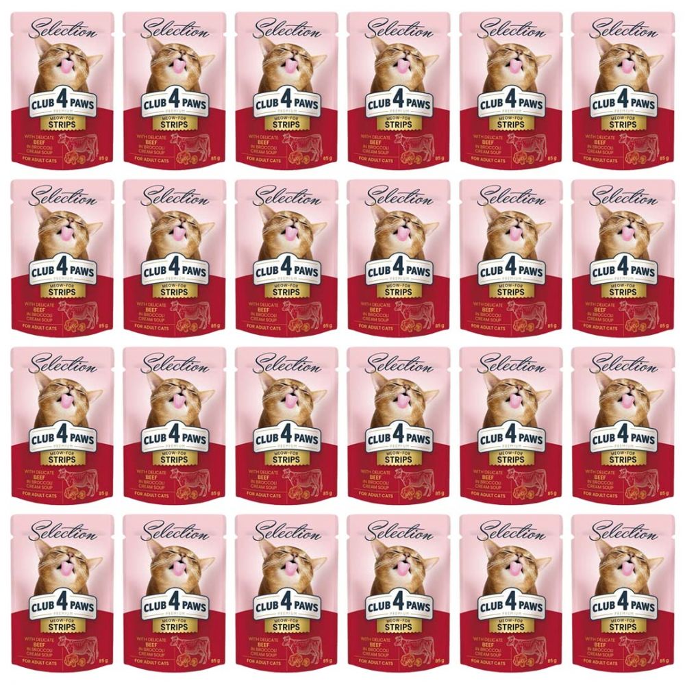 Pakiet Club 4 Paws Mokra Karma Dla Dorosłych Kotów Wołowina W Kremowej Zupie Brokułowej 24 x 85 g