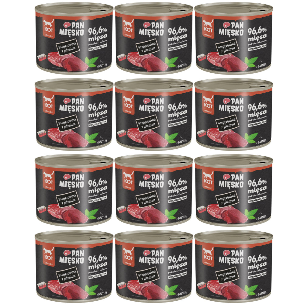 Pakiet Pan Mięsko Mokra Karma Dla Dorosłych Kotów Wieprzowina z Jeleniem 12 x 200 g