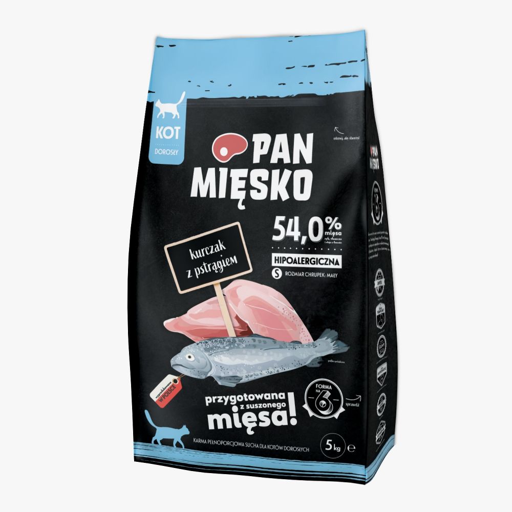 Pan Mięsko Sucha Karma Dla Kota Kurczak Z Pstrągiem Rozmiar S 5 kg