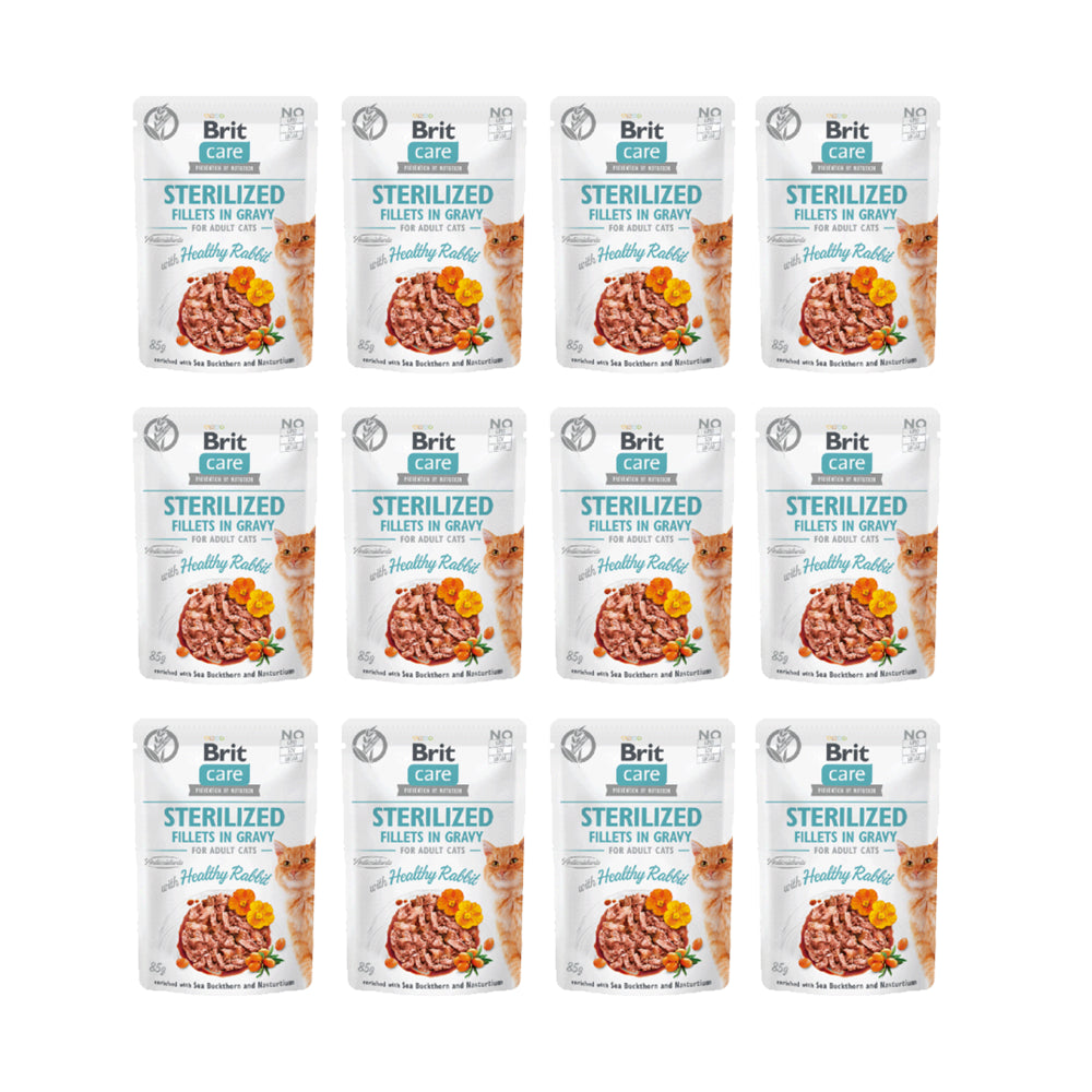 Pakiet Brit Care Cat Sterilized Fillets in Gravy Healthy Rabbit Fileciki z Królika w Sosie 12 x 85 g