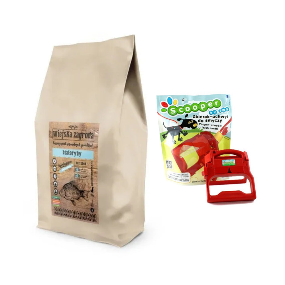 Pakiet Wiejska Zagroda Białoryby 20 kg + Scooper Zbierak Uchwyt do Smyczy