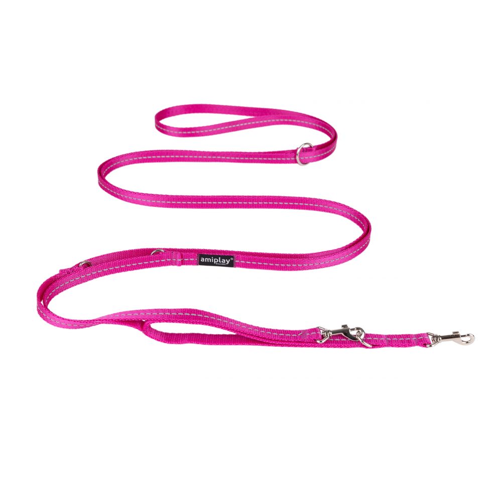 Amiplay Reflective Smycz Regulowana 8in1 Rozmiar S 200-400 x 1 cm Różowa