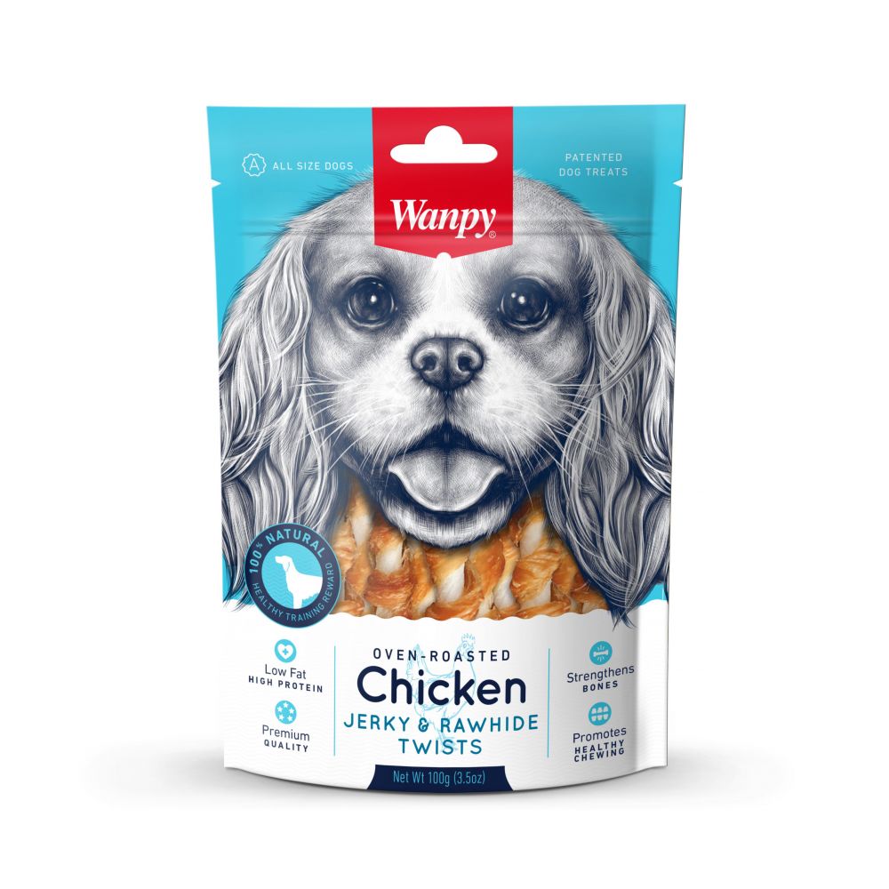 Wanpy Chicken Jerky & Rawhide Twists Pałeczki z Kurczakiem Przekąska Dla Psa 100 g