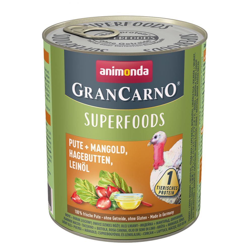 Animonda GranCarno Superfoods Indyk, Burak Liściowy, Dzika Róża, Olej Lniany 800 g