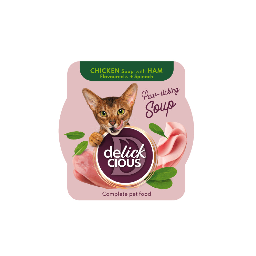 Delickcious Zupa z kurczaka z szynką i szpinakiem 80g karma dla kotów
