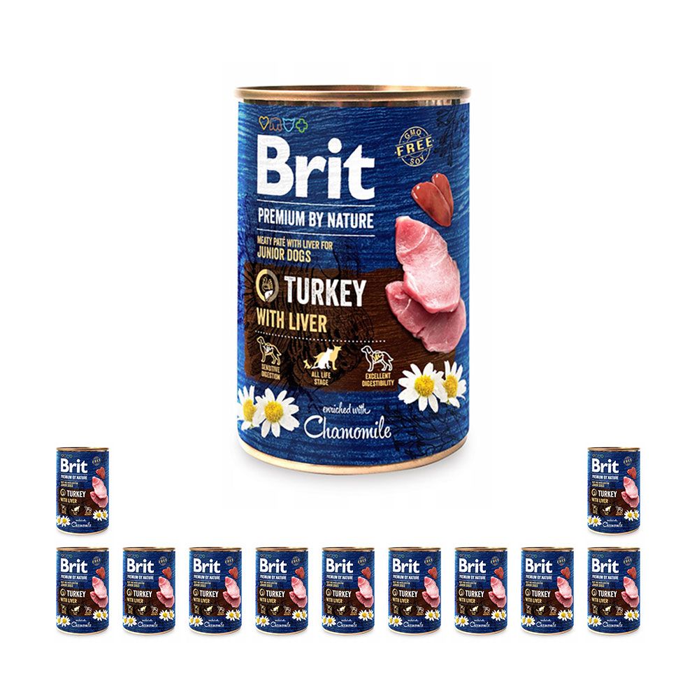 Pakiet Brit Premium By Nature Turkey with Liver Indyk Wątróbka Mokra Karma dla Szczeniąt 12 x 400 g