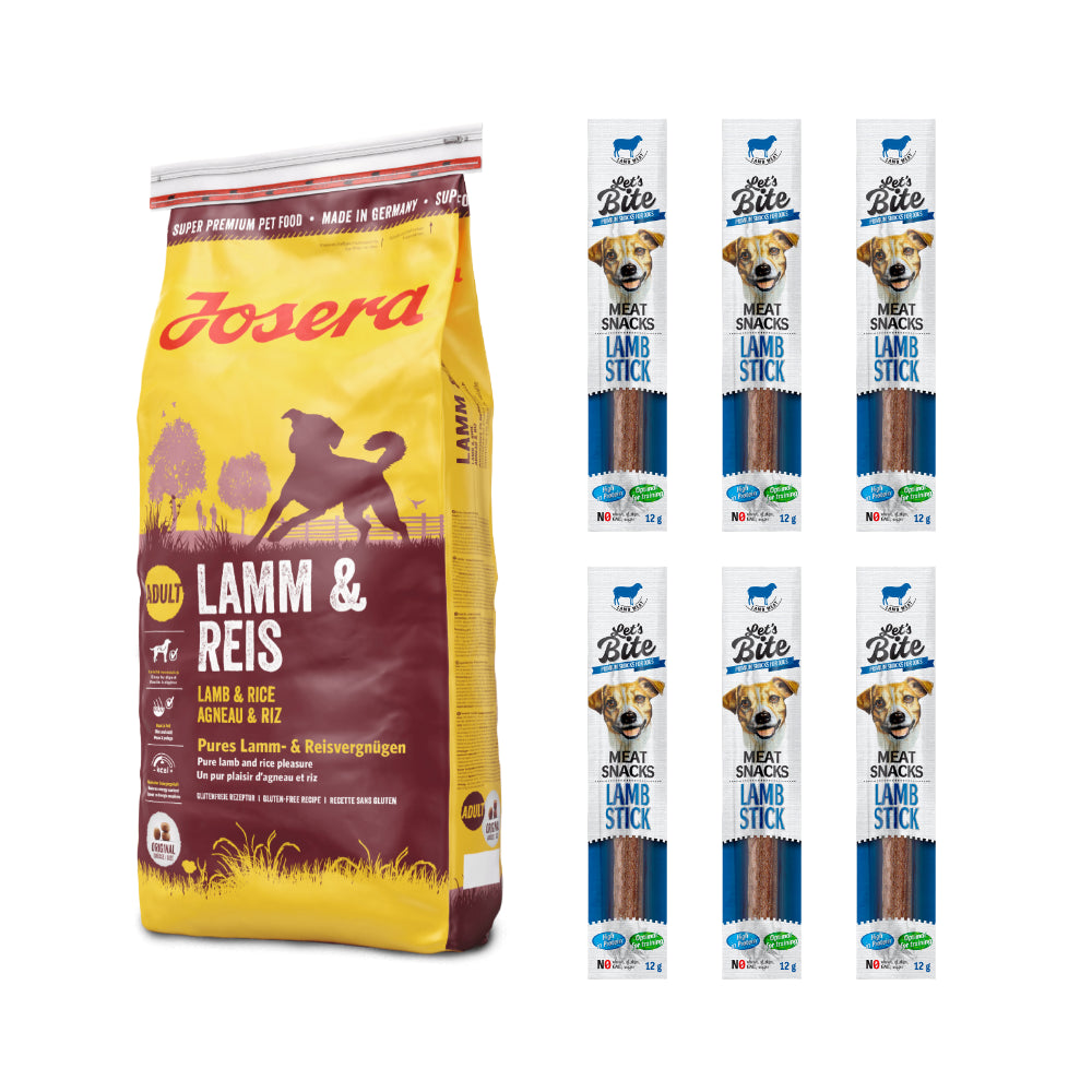 Pakiet Josera Lamm & Reis Jagnięcina 15 kg + 6 przysmaków Brit Lets Bite Lamb Stick 12G GRATIS!