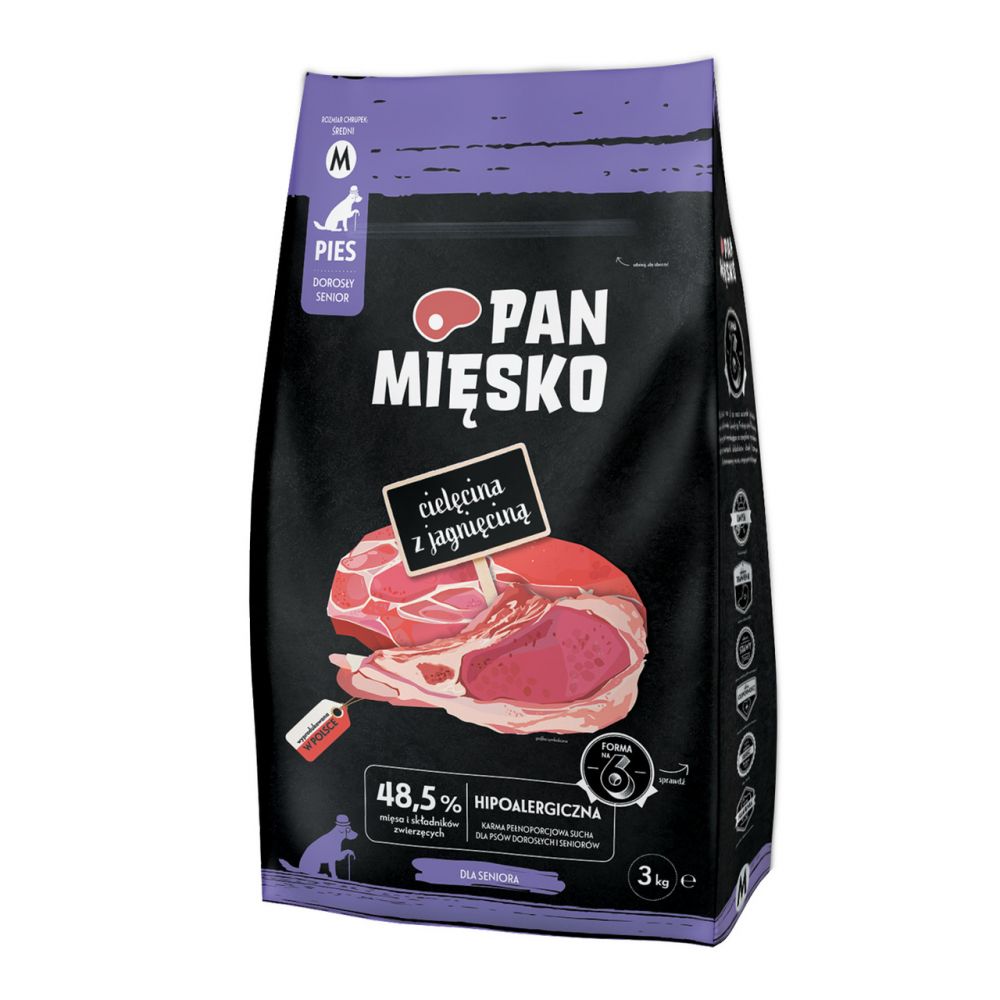 Pan Mięsko Sucha Karma Dla Psa Seniora Cielęcina z Jagnięciną Rozmiar M 3 kg