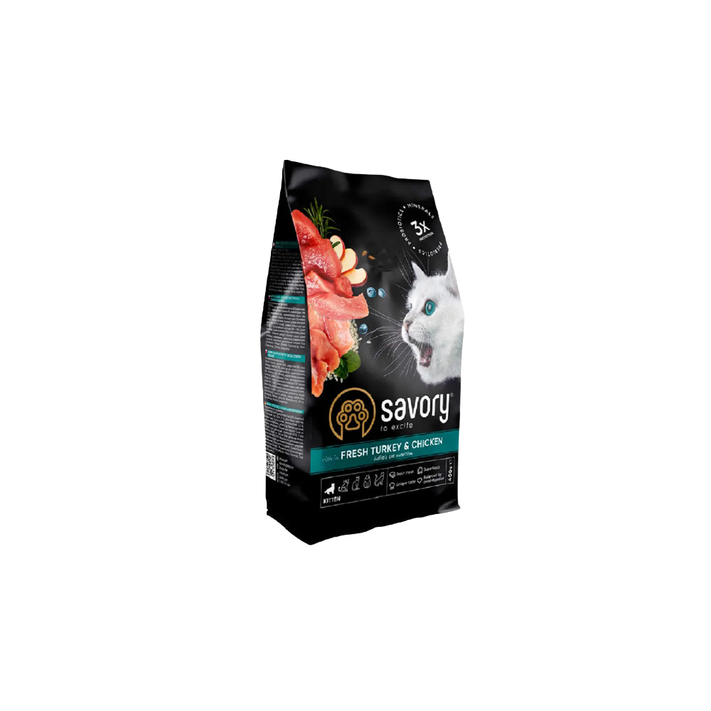 Savory Kitten Cat Fresh Chicken&Turkey Karma Sucha Dla Kociąt z Kurczakiem i Indykiem 400 g