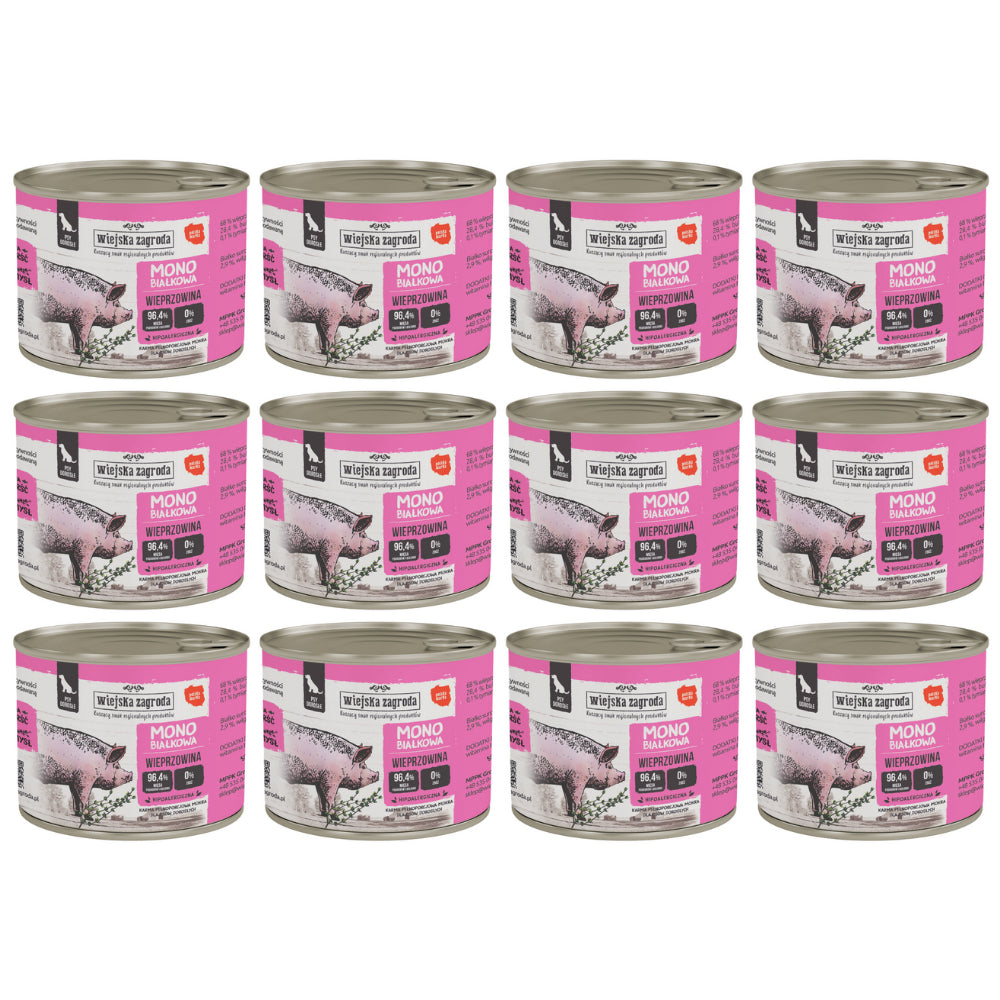 Pakiet Wiejska Zagroda Monoproteinowa Mokra Karma Dla Dorosłych Psów Wieprzowina 12 x 200 g