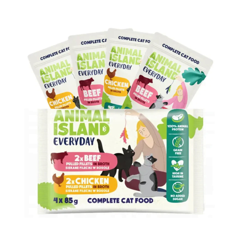 ANIMAL ISLAND Everyday Kurczak+Wołowina czteropak 4x85g Karma Mokra Dla Kota