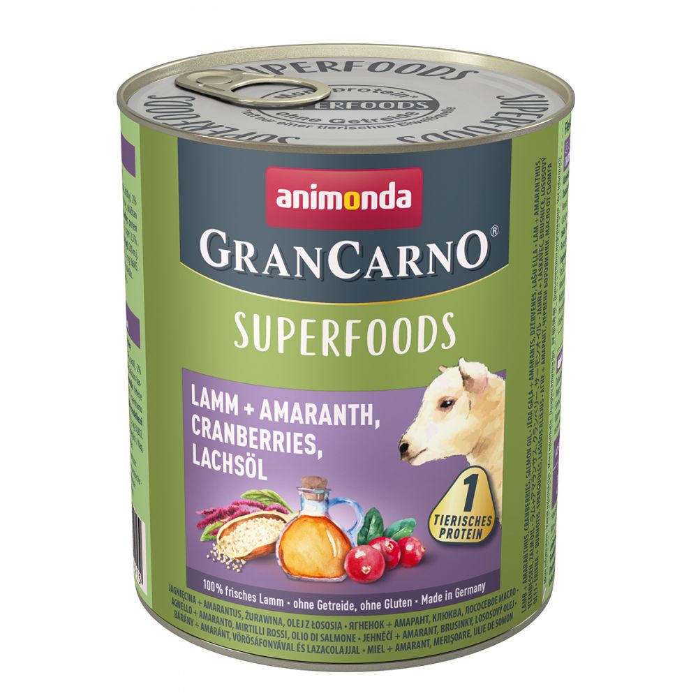 Animonda GranCarno Superfoods Jagnięcina, Szarłat, Żurawina, Olej z Łososia 800 g