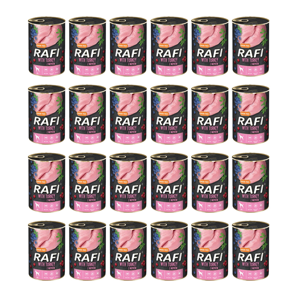 PAKIET FBA Karma Dla Psa Rafi z Indykiem, Borówką i Żurawiną 400 g X 24