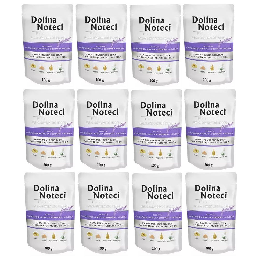 Pakiet Dolina Noteci Premium Bogata w Wątróbkę z Królika z Ozorami z Jelenia Junior 12 x 100 g